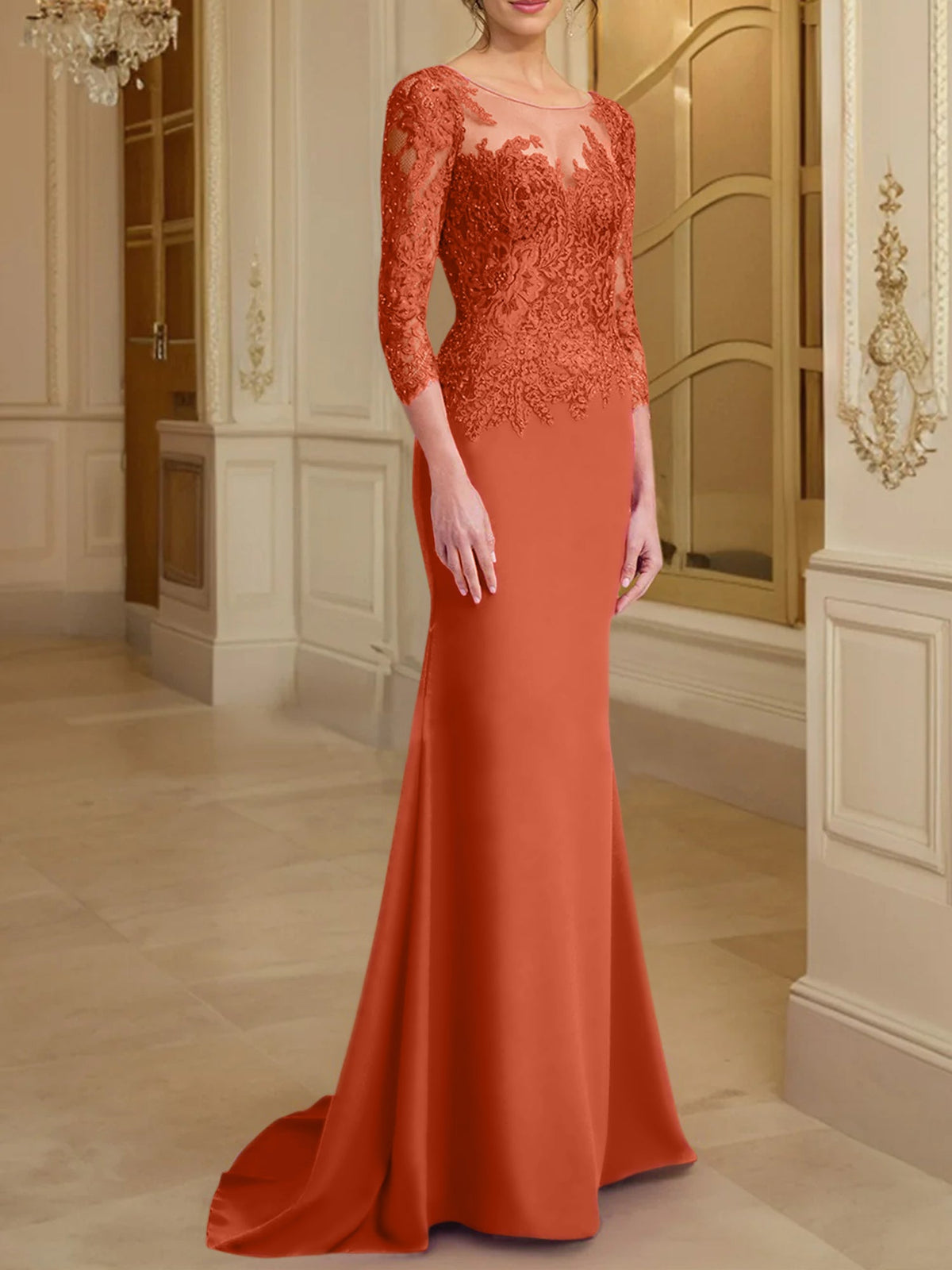 Long Sleeved Lace Mother of the Bride Dress in Trumpet Mermaid Silhouette