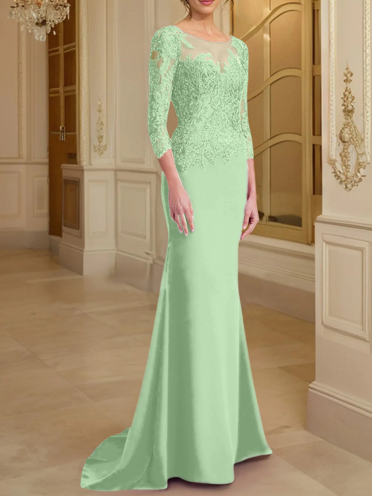 Long Sleeved Lace Mother of the Bride Dress in Trumpet Mermaid Silhouette