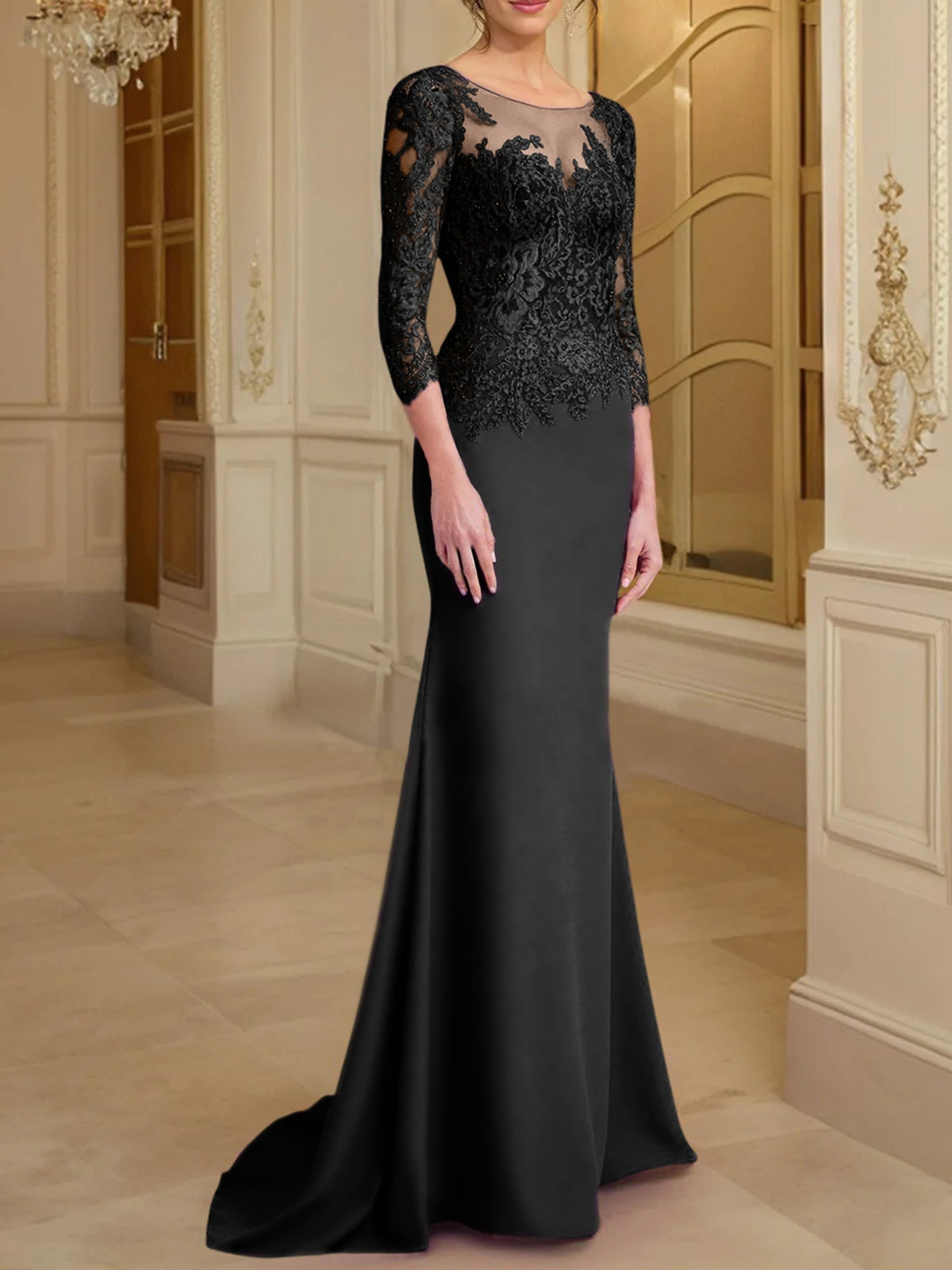 Long Sleeved Lace Mother of the Bride Dress in Trumpet Mermaid Silhouette