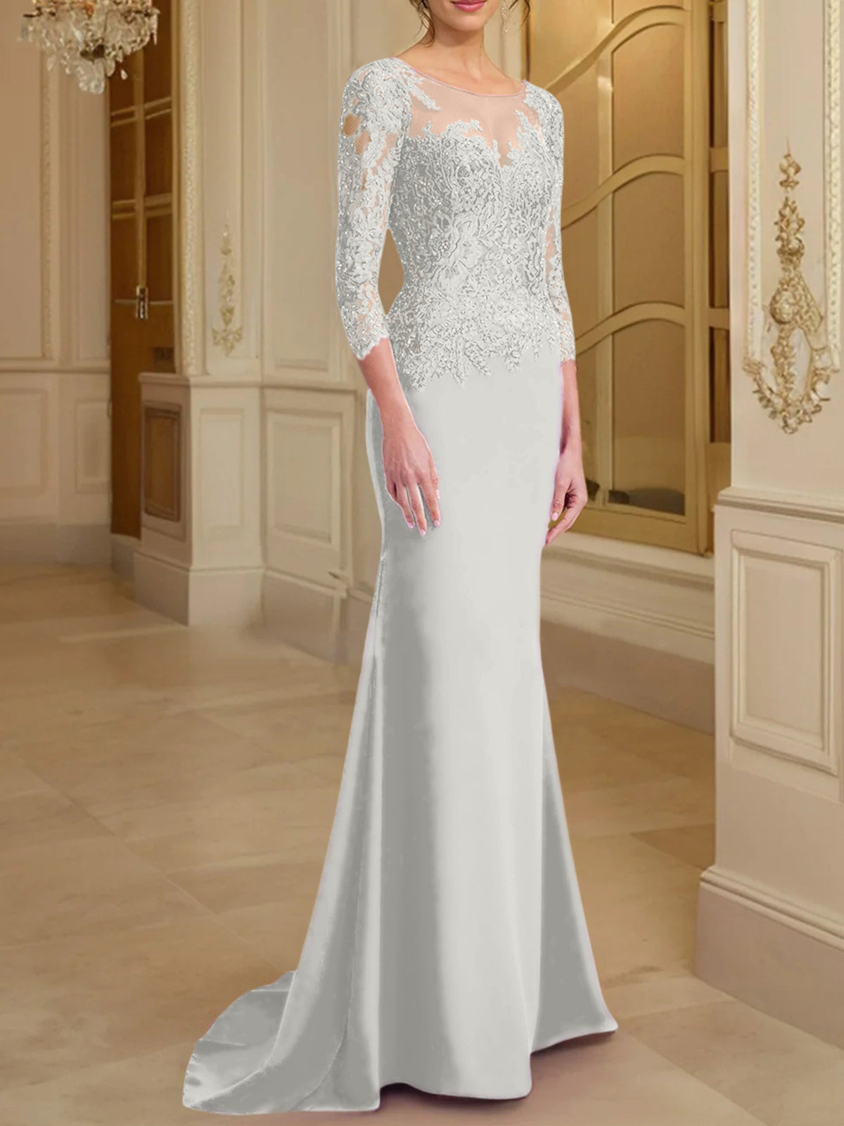 Long Sleeved Lace Mother of the Bride Dress in Trumpet Mermaid Silhouette