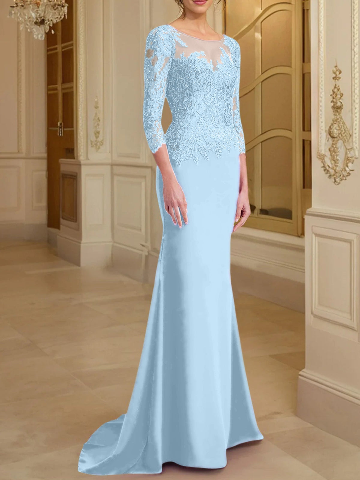 Long Sleeved Lace Mother of the Bride Dress in Trumpet Mermaid Silhouette