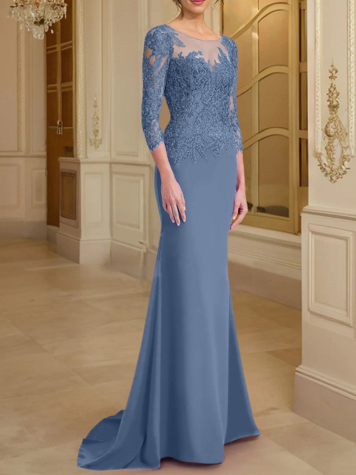 Long Sleeved Lace Mother of the Bride Dress in Trumpet Mermaid Silhouette