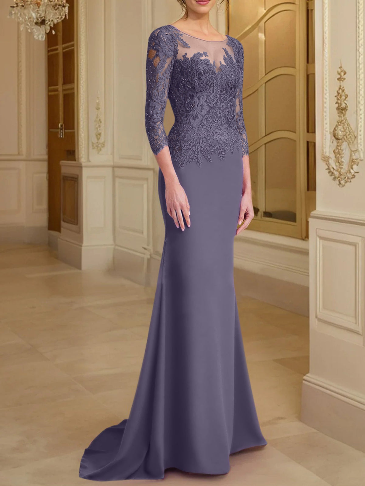 Long Sleeved Lace Mother of the Bride Dress in Trumpet Mermaid Silhouette