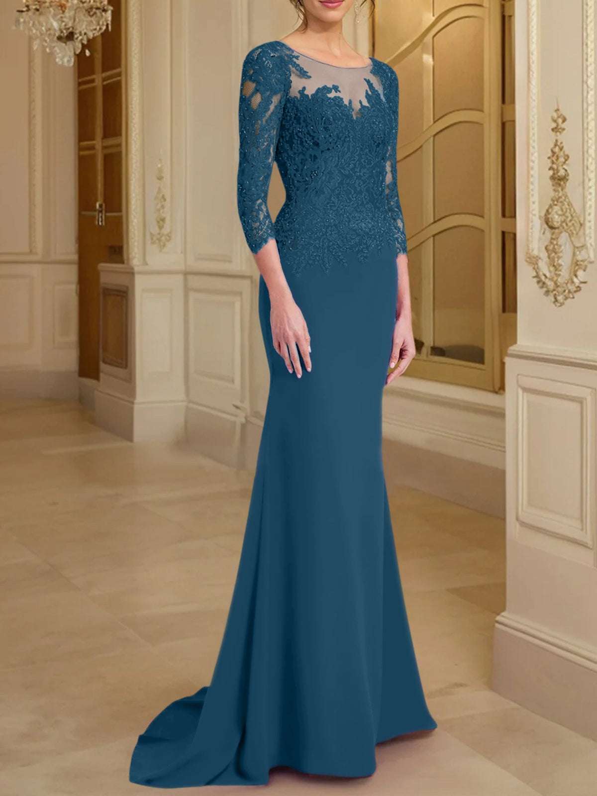 Long Sleeved Lace Mother of the Bride Dress in Trumpet Mermaid Silhouette