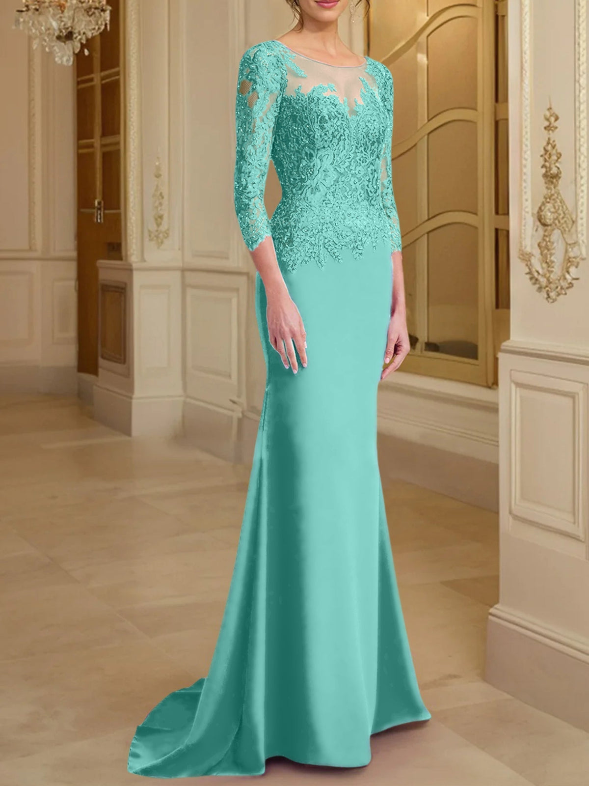 Long Sleeved Lace Mother of the Bride Dress in Trumpet Mermaid Silhouette