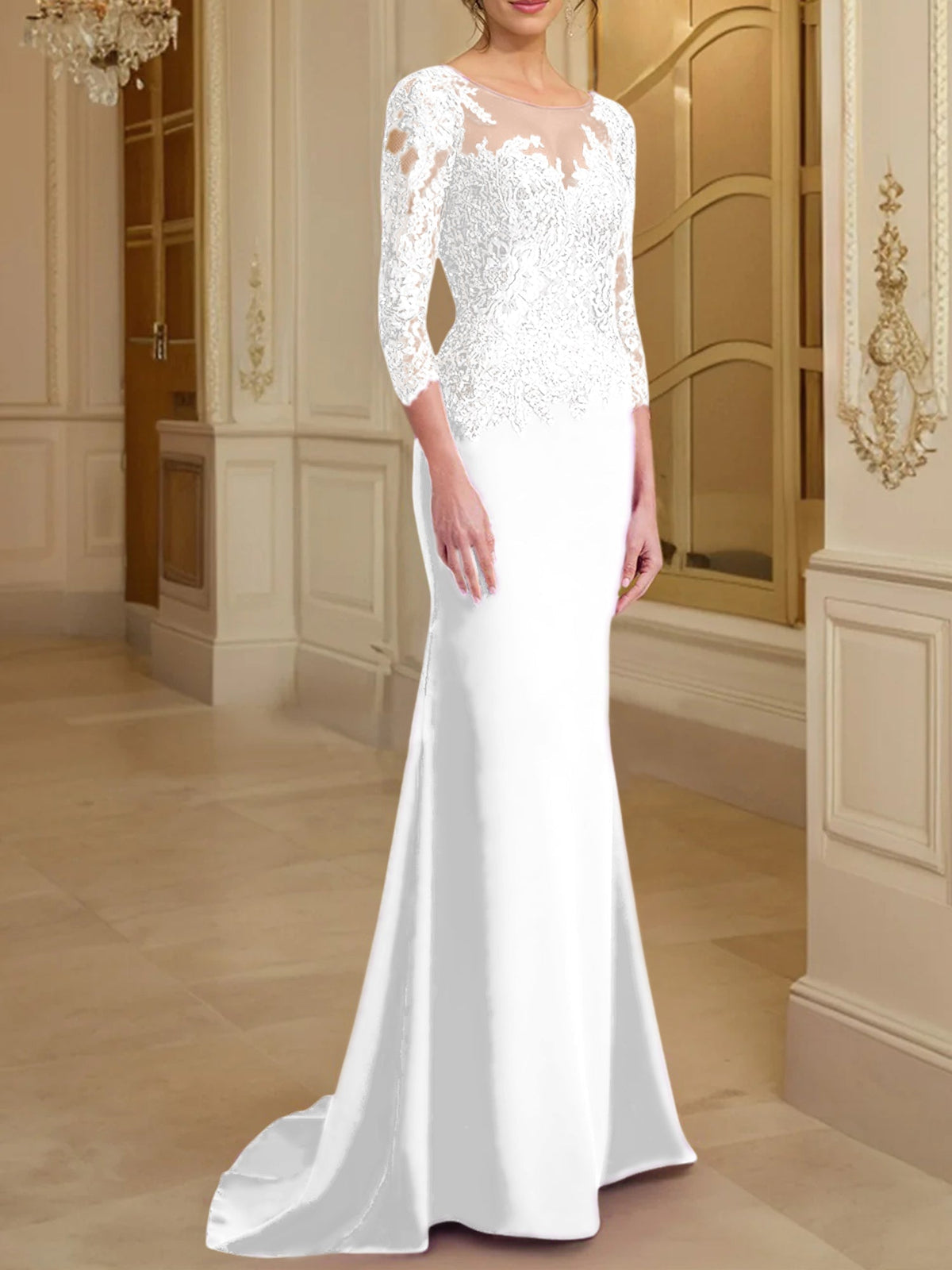 Long Sleeved Lace Mother of the Bride Dress in Trumpet Mermaid Silhouette