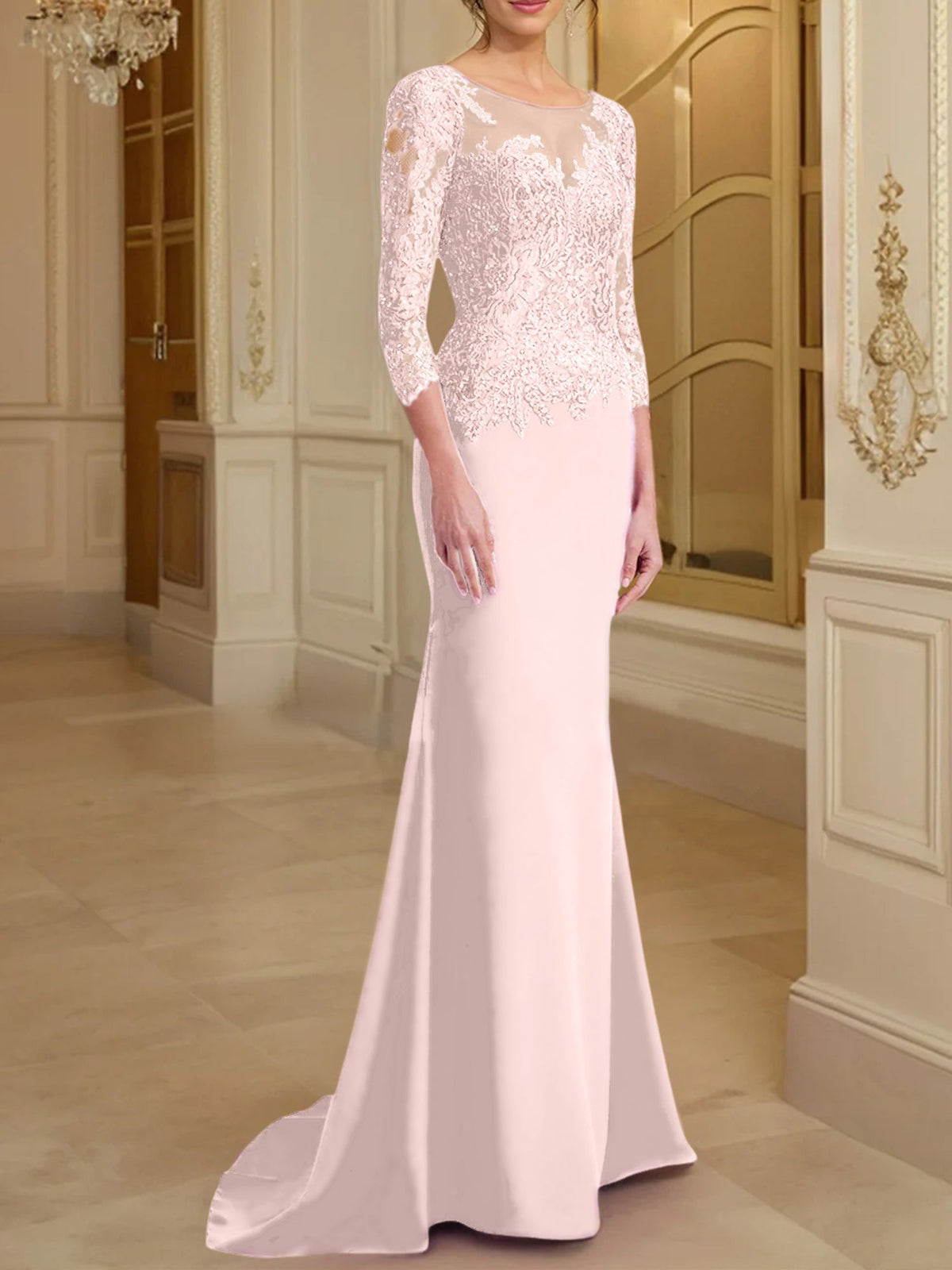 Long Sleeved Lace Mother of the Bride Dress in Trumpet Mermaid Silhouette