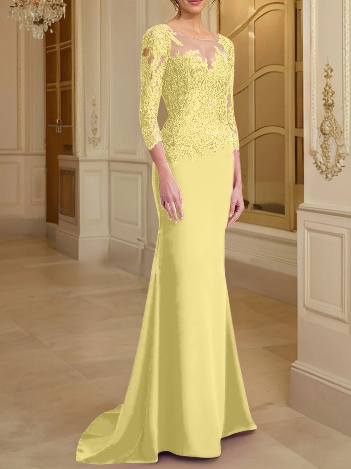 Long Sleeved Lace Mother of the Bride Dress in Trumpet Mermaid Silhouette