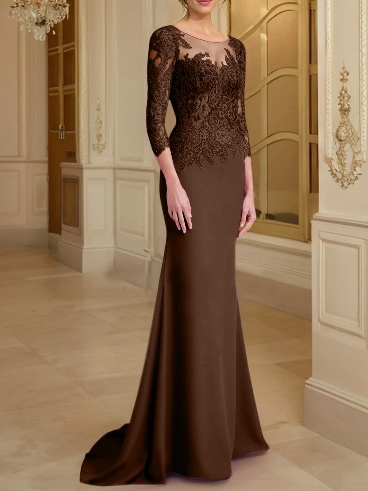 Long Sleeved Lace Mother of the Bride Dress in Trumpet Mermaid Silhouette