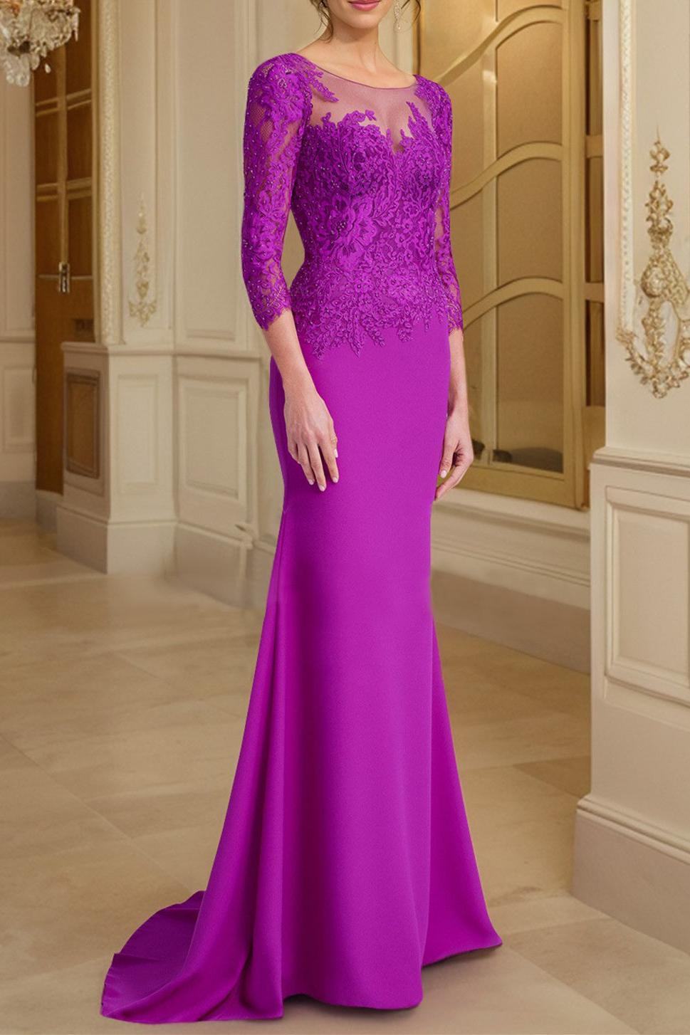 Long Sleeved Lace Mother of the Bride Dress in Trumpet Mermaid Silhouette