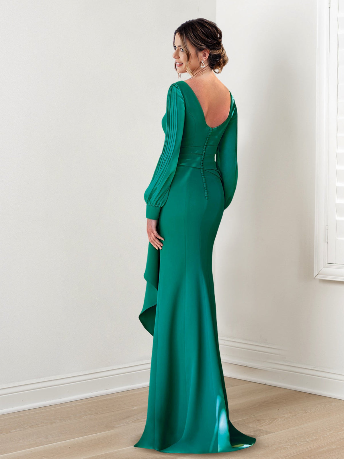 Long Sleeved Sheath Column Mother of the Bride Gown