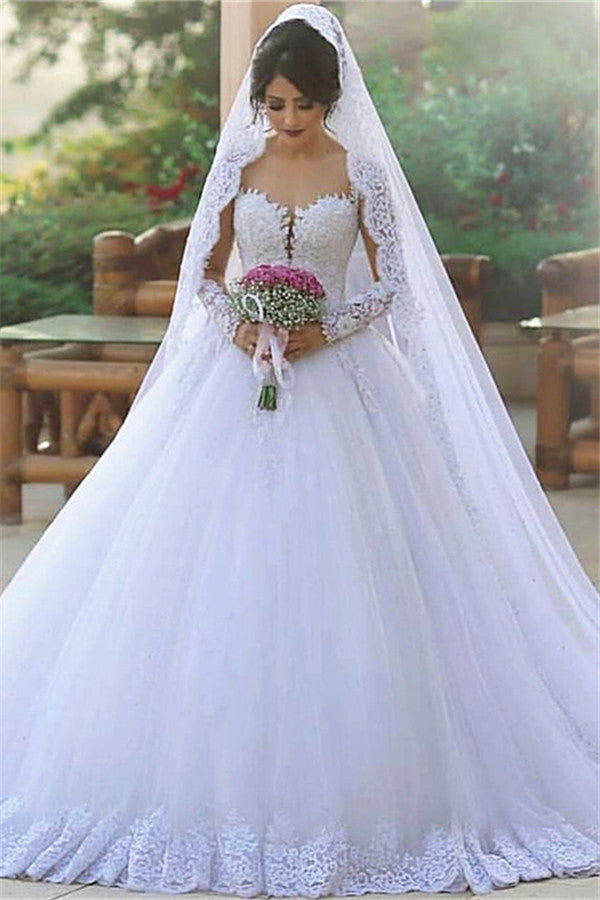 Long Sleeves Appliques Elegant Popular  Ball Gown Wedding Dress BA6619