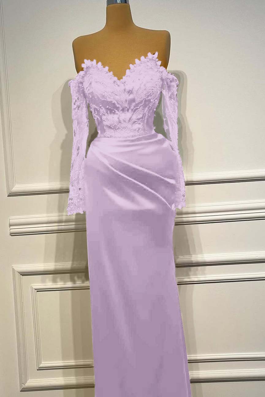 Long Sleeves Strapless Long Mermaid Evening Formal Dress With Beading Pleated
