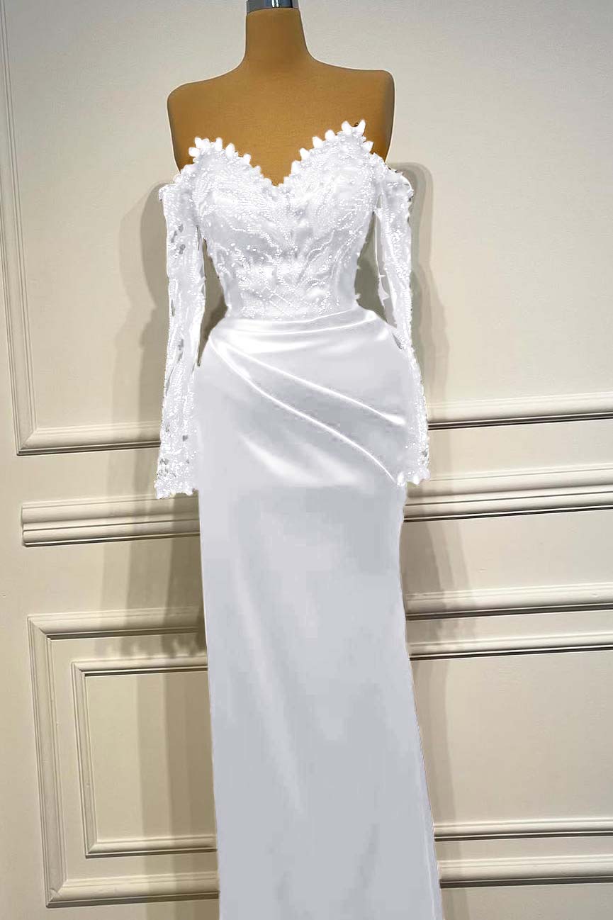 Long Sleeves Strapless Long Mermaid Evening Formal Dress With Beading Pleated