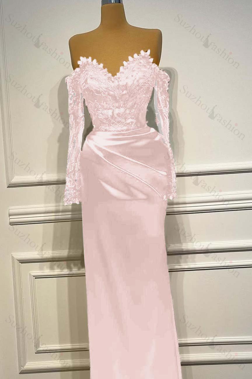 Long Sleeves Strapless Long Mermaid Evening Formal Dress With Beading Pleated