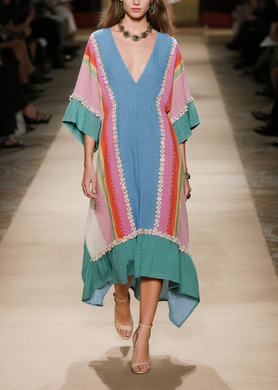Loose Colorblock Oversized Floral Cotton Long Dress Summer