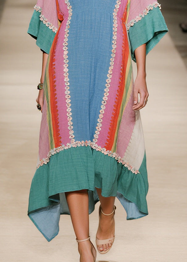 Loose Colorblock Oversized Floral Cotton Long Dress Summer