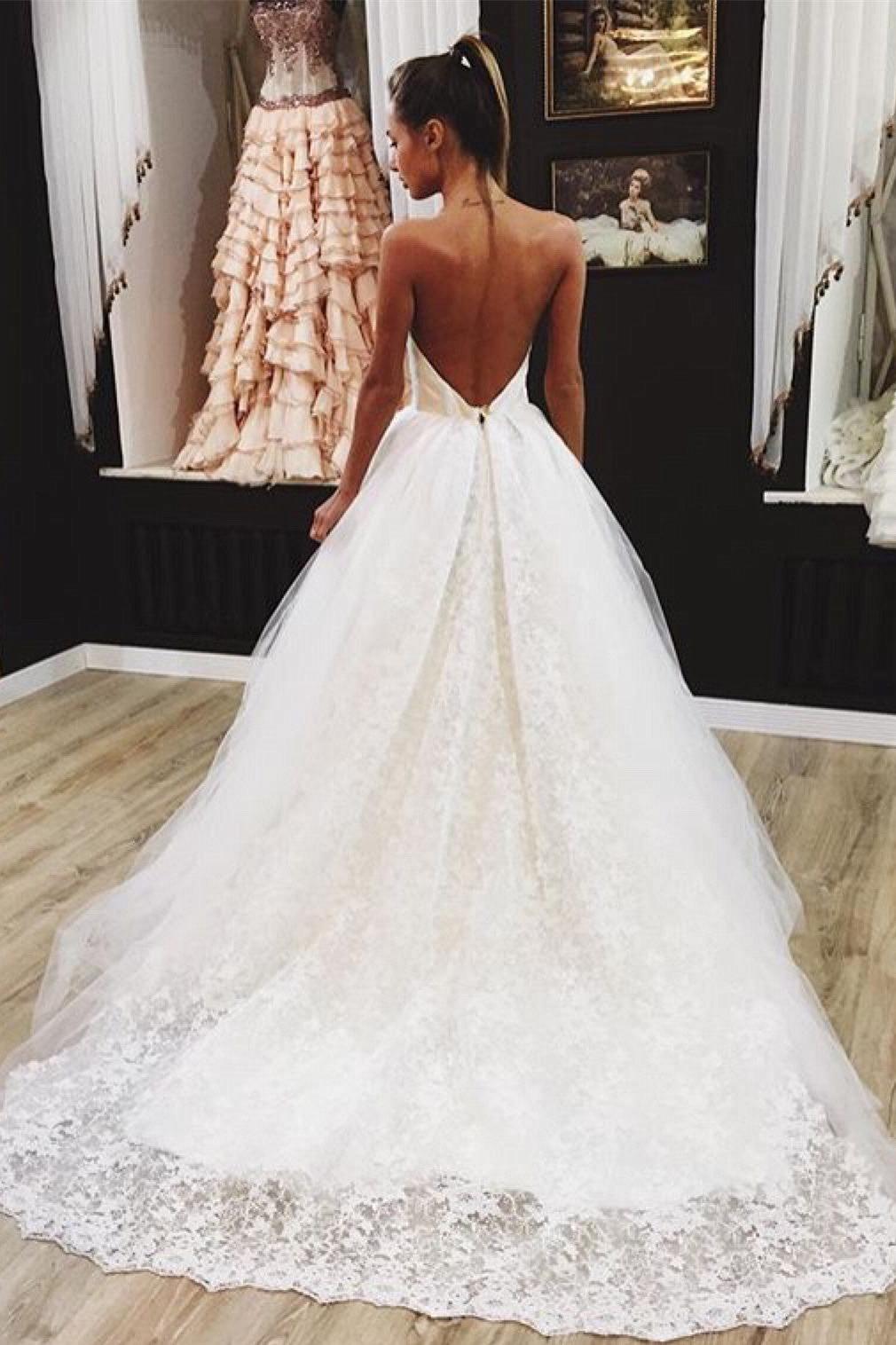 Lovely Backless Wedding Dresses  Lace Tulle Sexy Bride Dress