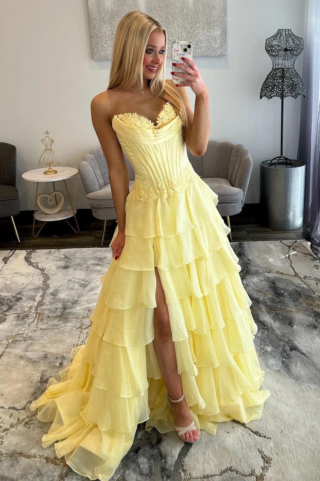 Lovely A Line Sweetheart Lilac Corset Prom Dress with High Slit and Appliques