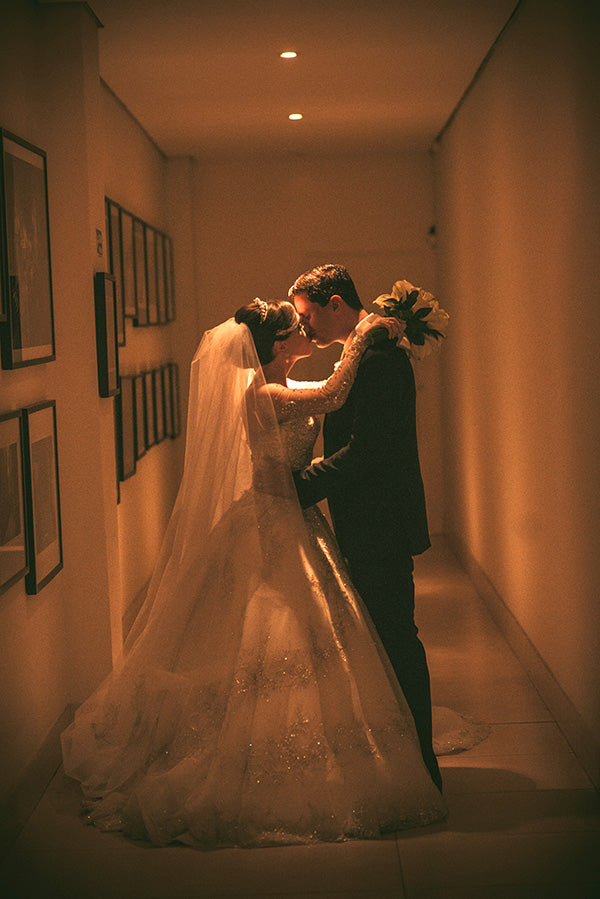 Luxurious Crystals Beading Princess Wedding Dress  Long Sleeve Court Train Bridal Gown