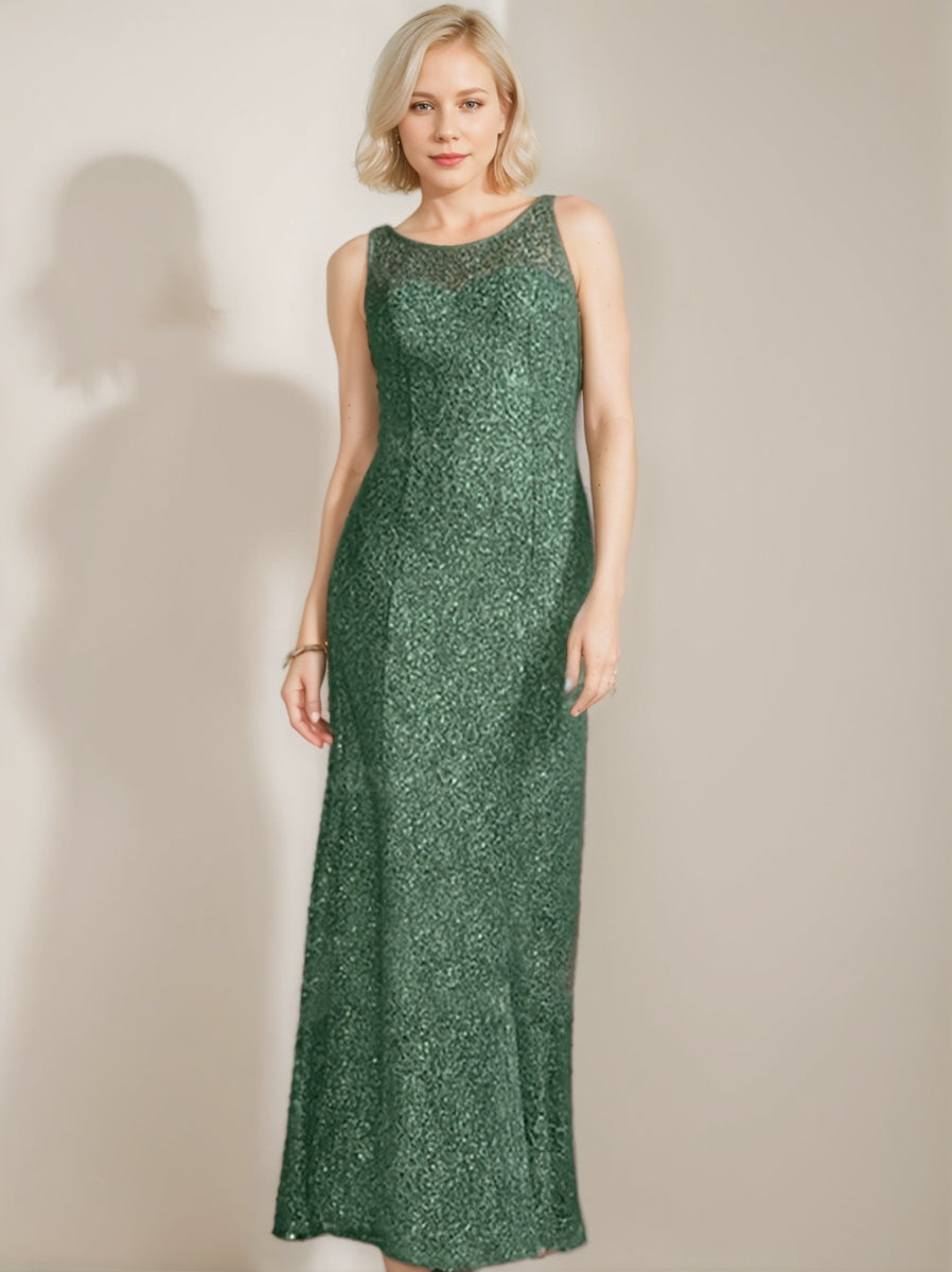 Luxurious Long Chiffon Mother of the Bride Dress with Scoop Neck and Beading Sequins