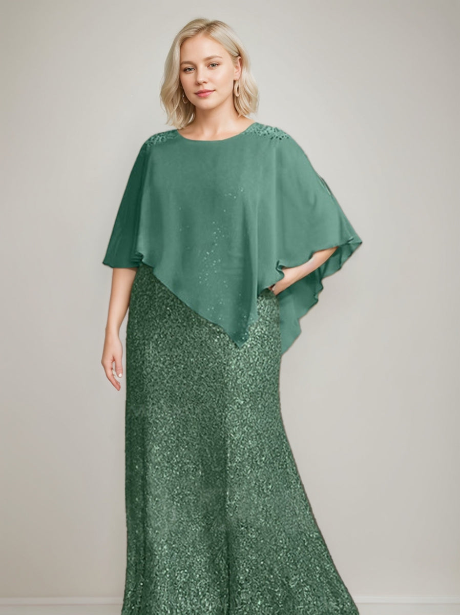 Luxurious Long Chiffon Mother of the Bride Dress with Scoop Neck and Beading Sequins