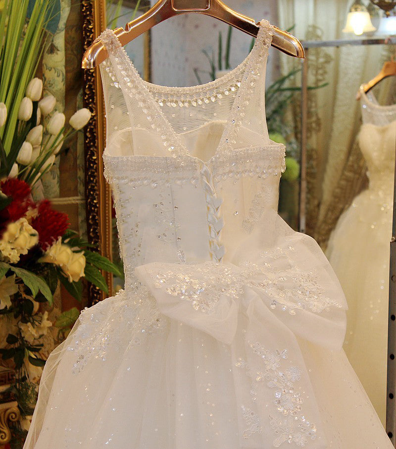 Luxurious White Crystal Ball Gown Wedding Dress Popular Beading Custom Made Long Bridal Gown