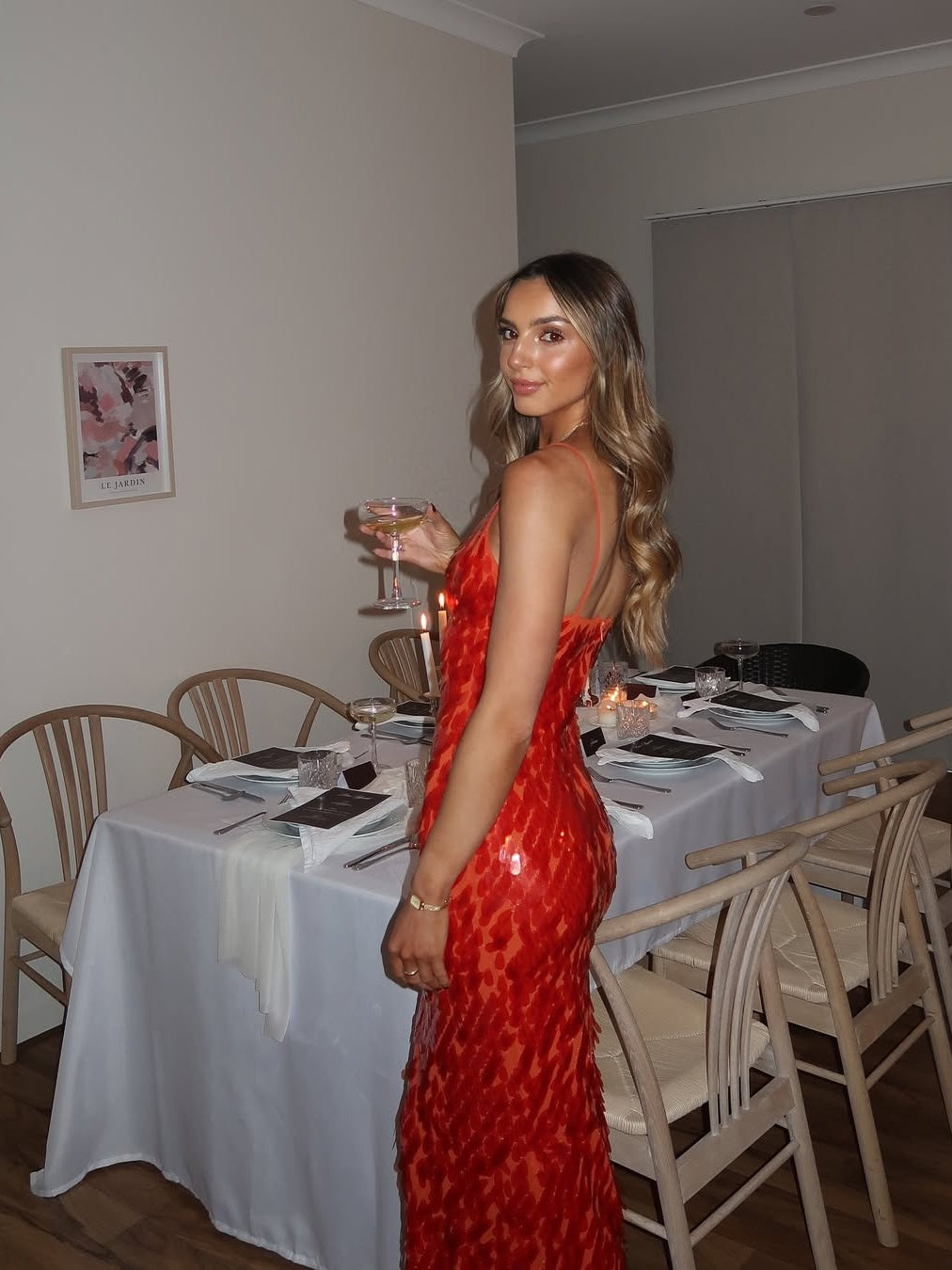 Luxurious Mermaid Spaghetti Straps Red Sequins Long Prom Dress - View 5 | VelvetHem