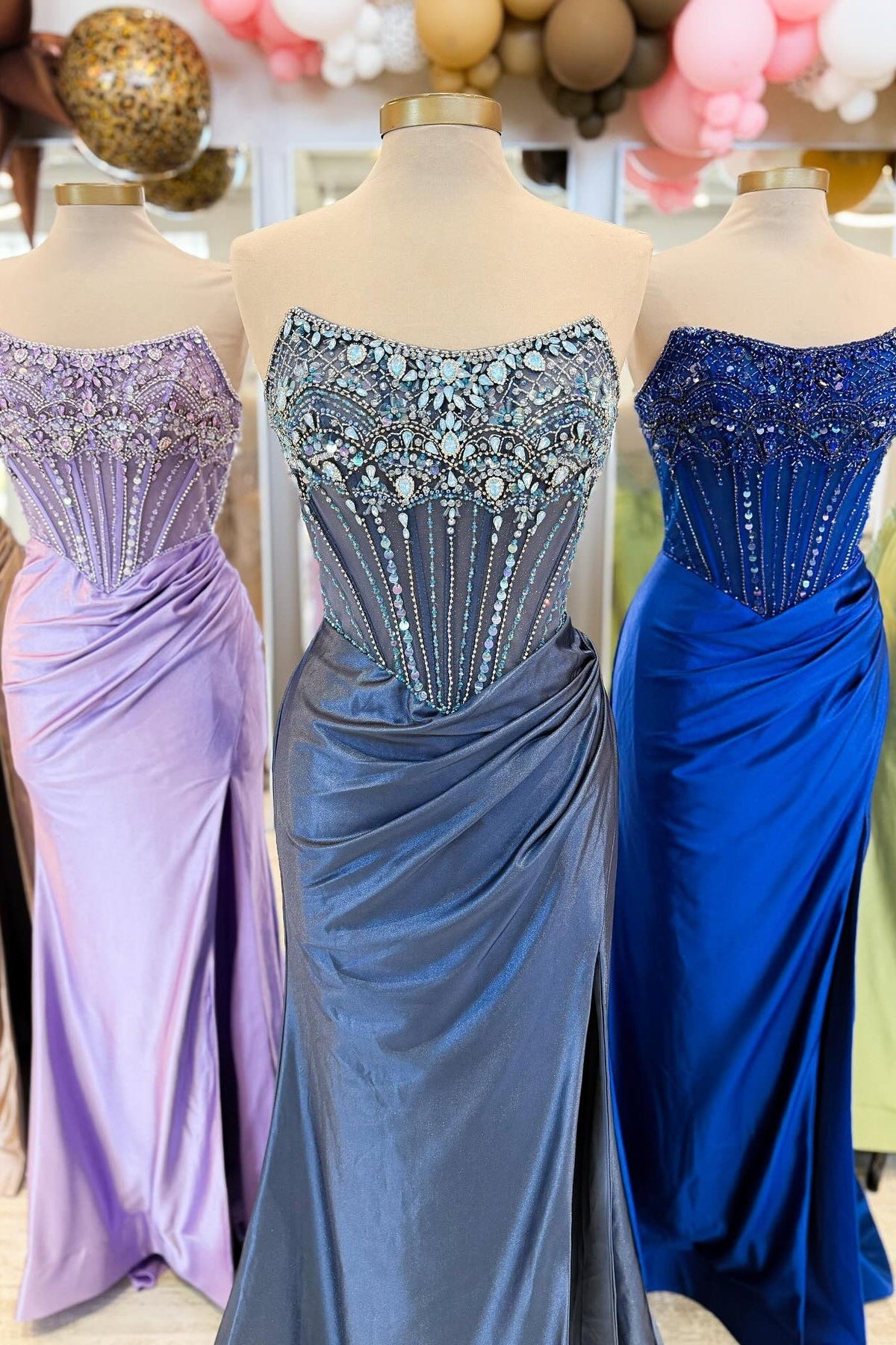 Luxurious Mermaid Strapless Dark Blue Corset Prom Dress with Beading - View 2 | VelvetHem