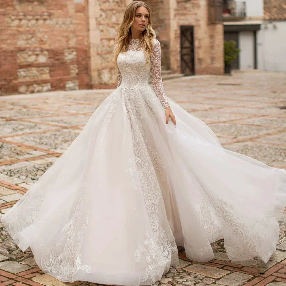 Luxury Wedding Dresses Lace Applique A-Line Bridal Gowns Robe Church Wedding Party Beach Vestido De Novia 2023 Boda Elegante שמל by payinti