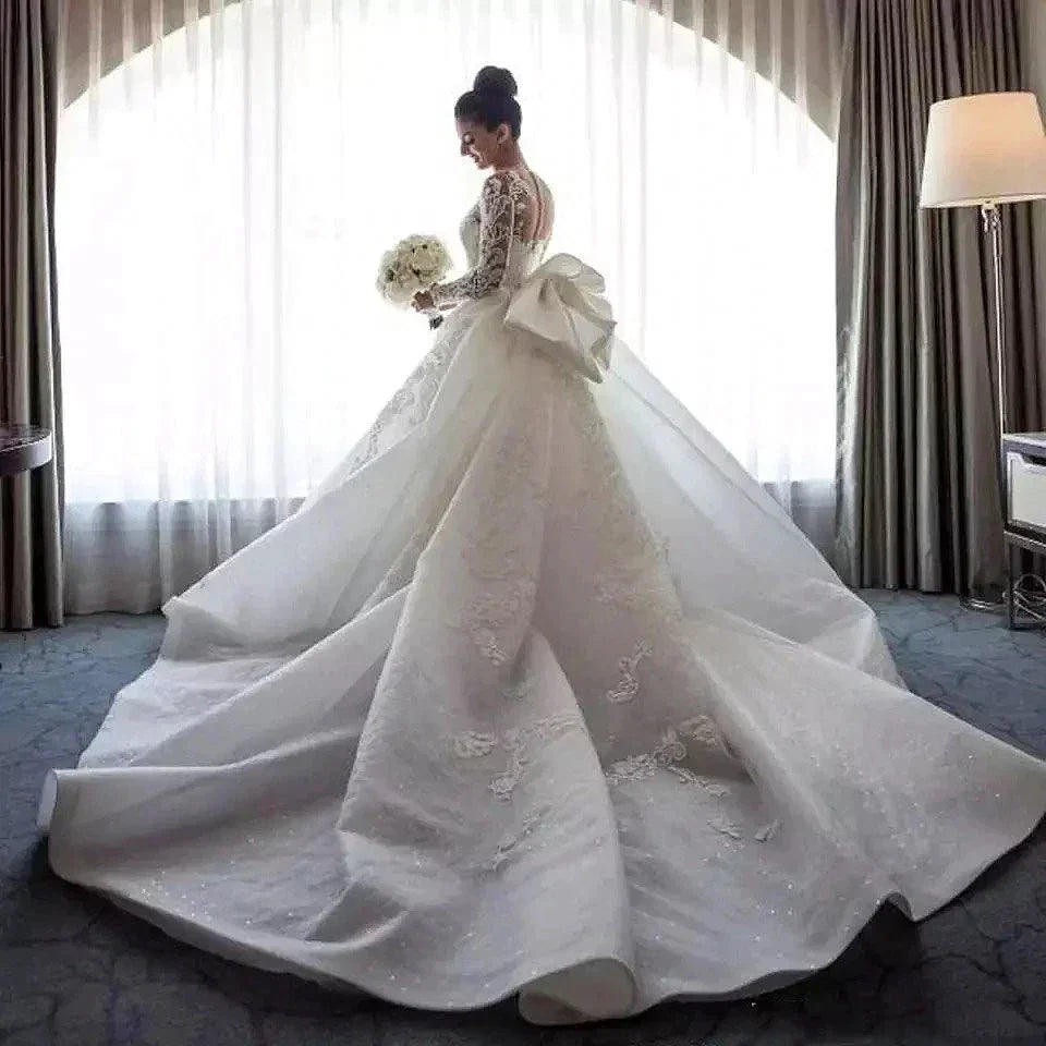 Luxury Women's Lace Wedding Dresses Detachable 2-Piece Set Gorgeous Decal Mermaid Long Sleeve Princess Formal Beach Bride Gowns (ZD13318)