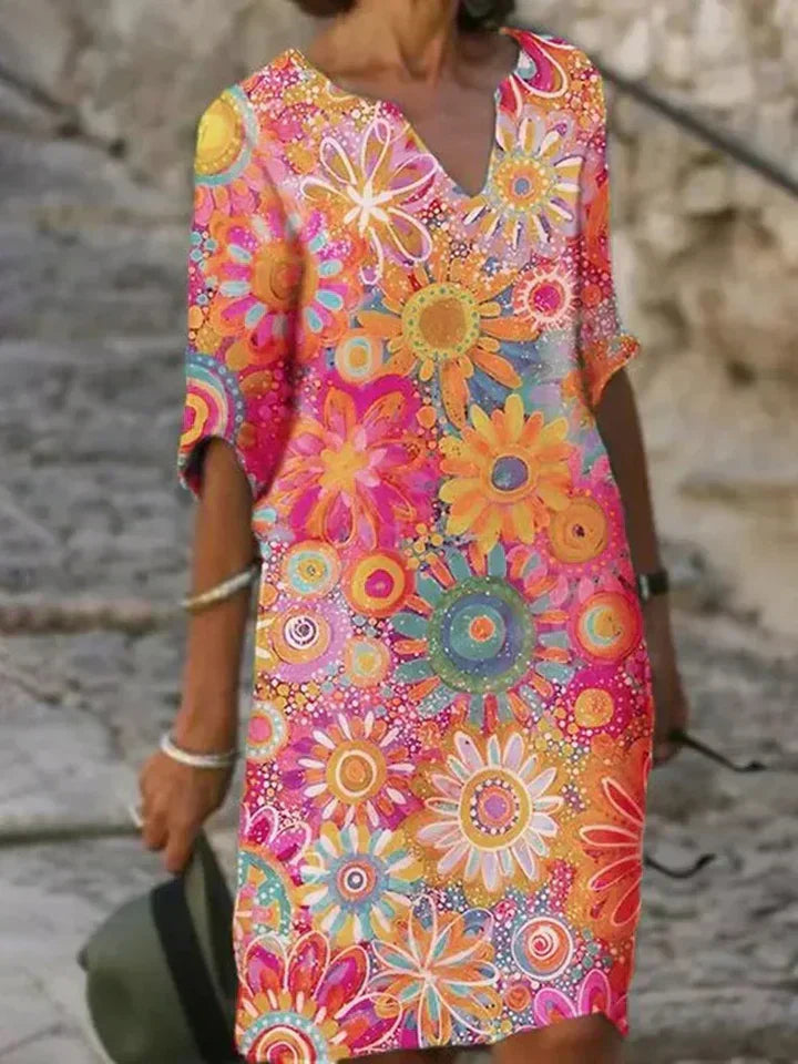 Ileana Aesthetic V Neck Dress with Floral Print Designer Edit