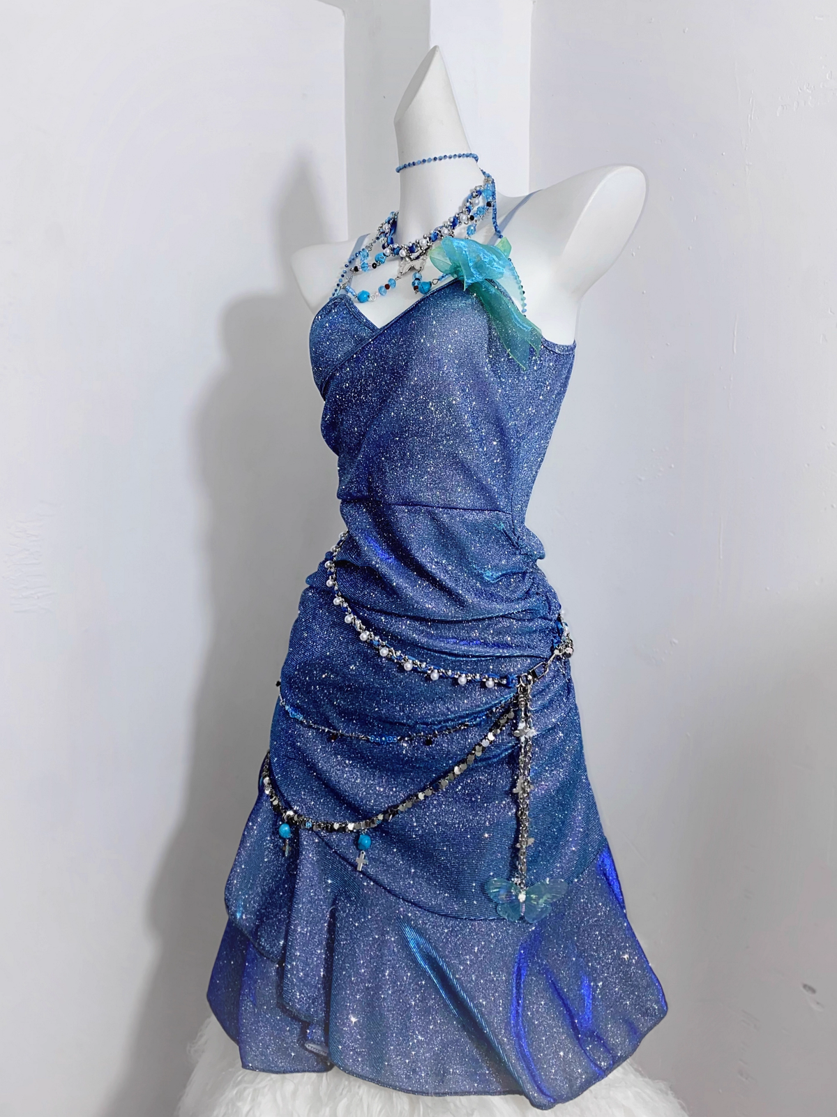 Glitter Blue Spaghetti Straps Short Ruffle Cocktail Dress Formal Homecoming Dress - View 5 | VelvetHem