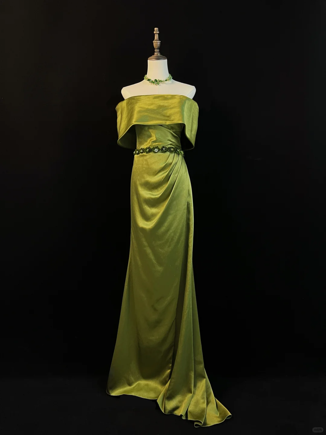 Classy Olive Green Satin Off The Shoulder Slit Prom Dress Slit Mermaid Evening Dress Y8650 - VelvetHem