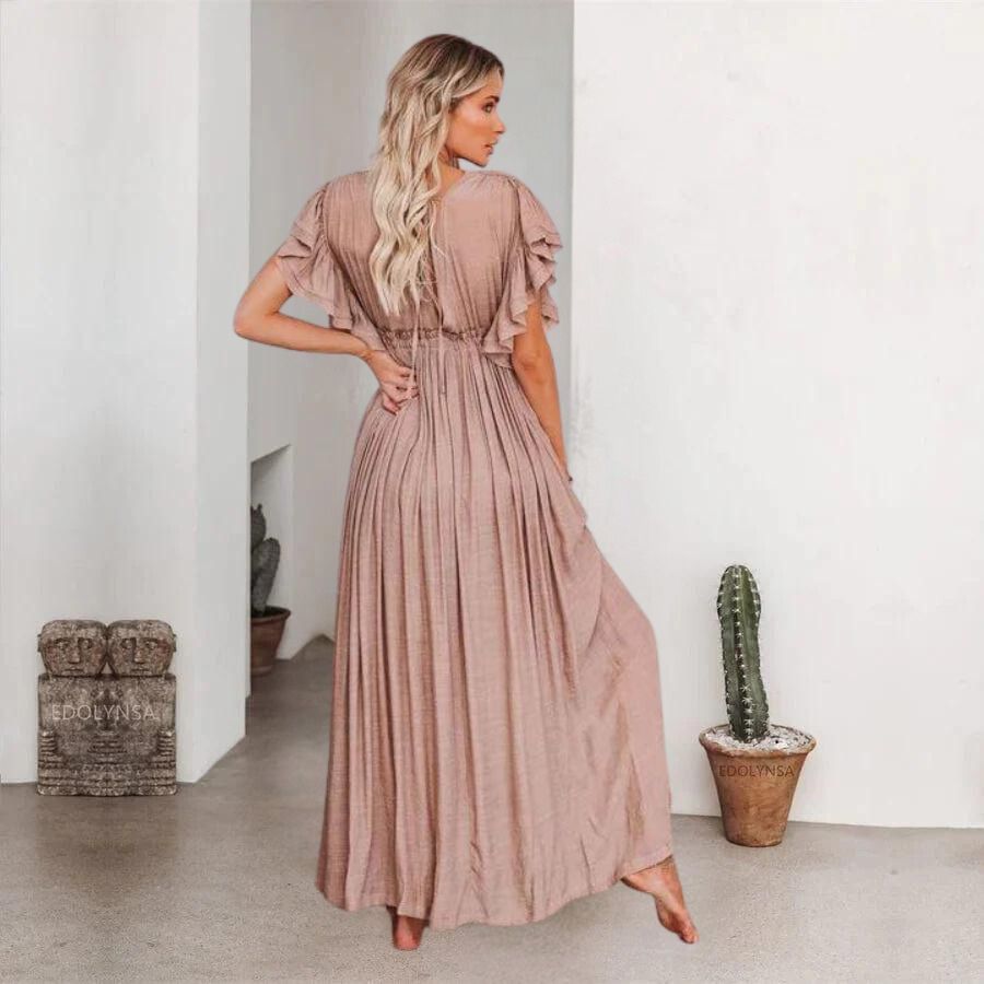 Alina Minimalist Taupe Maxi Boho Dress Chic Silhouette Collection