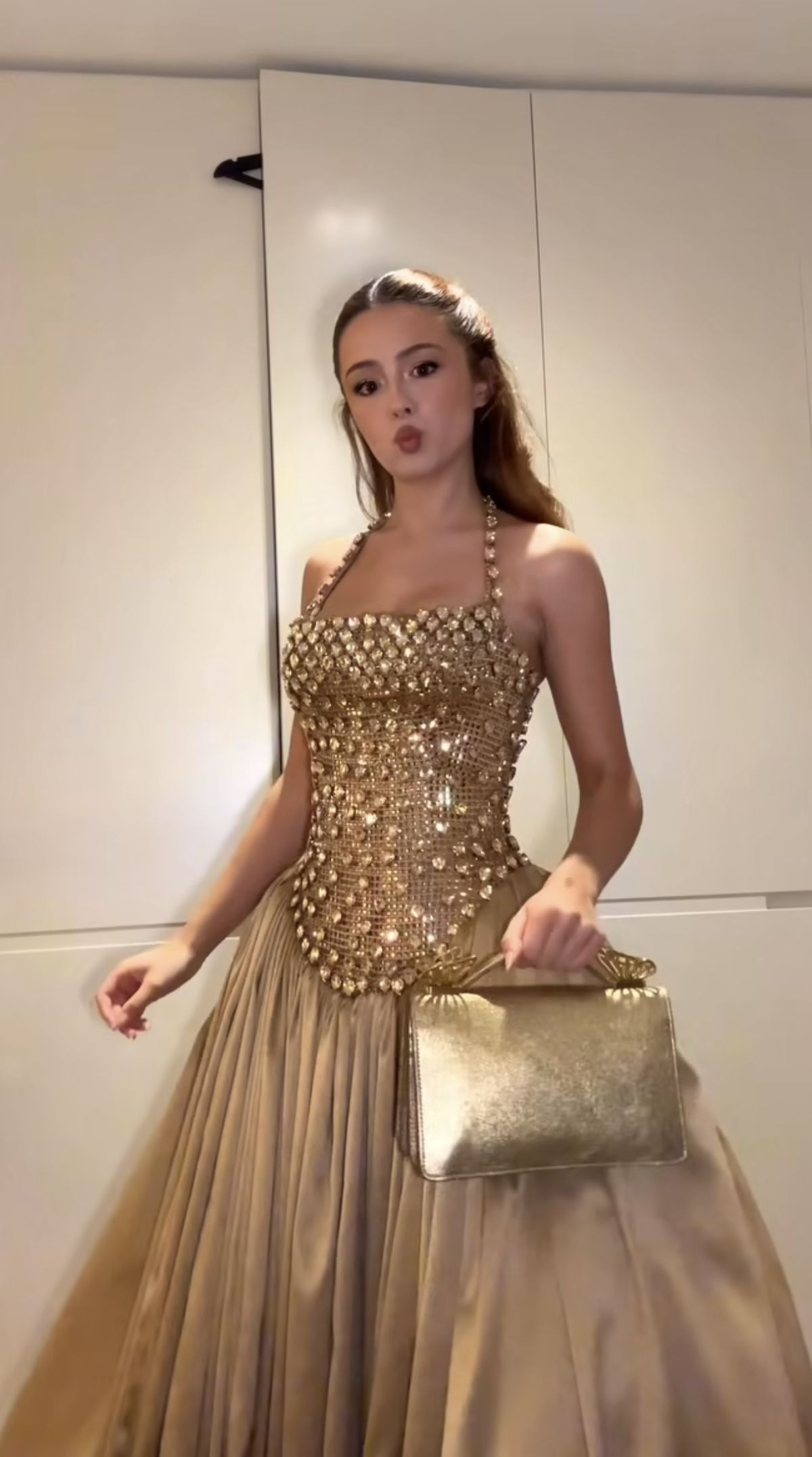 Luxurious Halter Satin Beaded Long Evening Dress Formal Birthday Party Dress - View 5 | VelvetHem