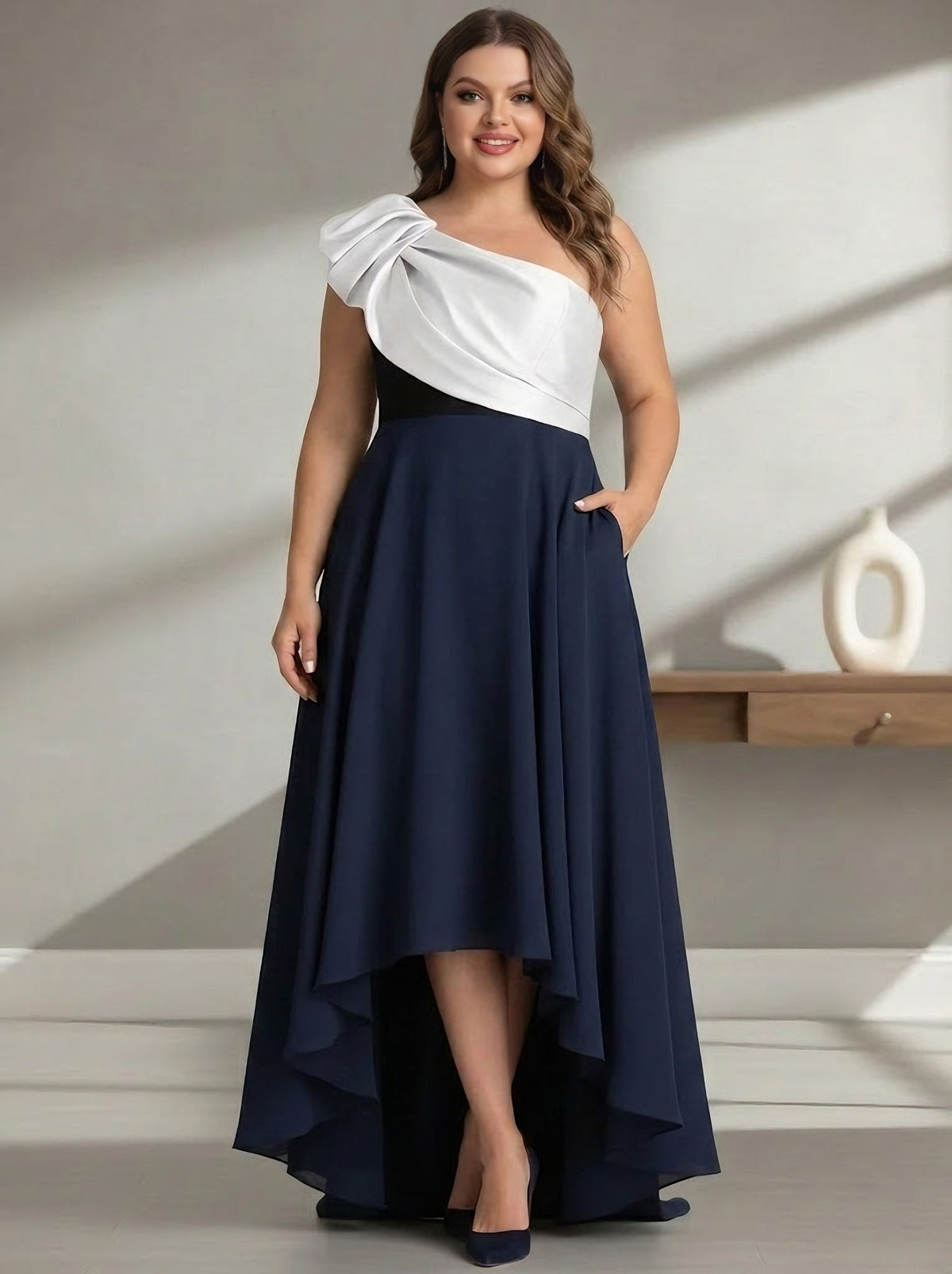Sleeveless Asymmetrical Floor-Length One-Shoulder Plus Size Mother of the Bride Dresses