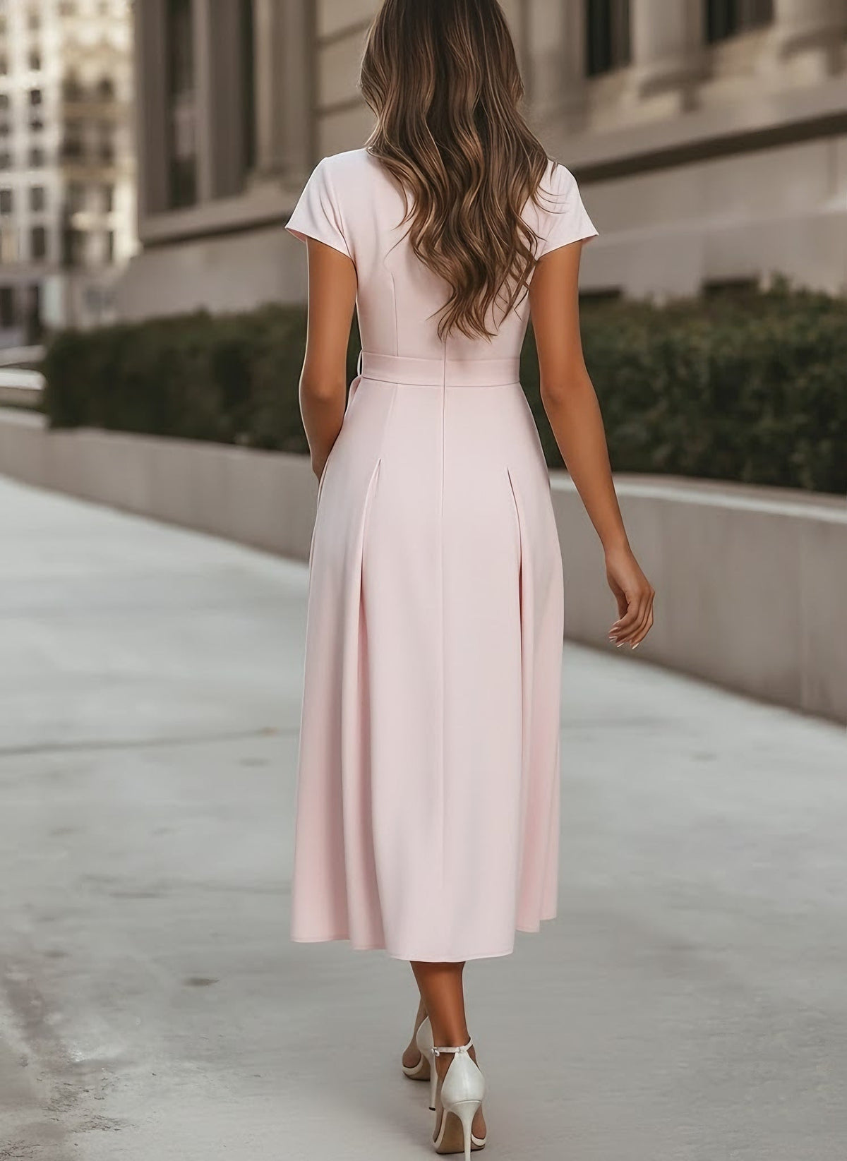 V-Neck Stretch Satin Cocktail Dresses Knot Bow Formal Dress