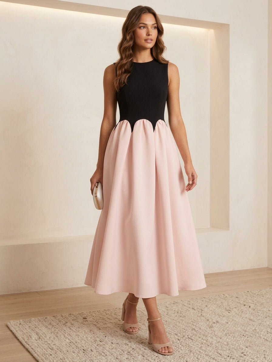 A-Line Cocktail Dresses Stretch Satin Tea-Length Sleeveless Formal Dress