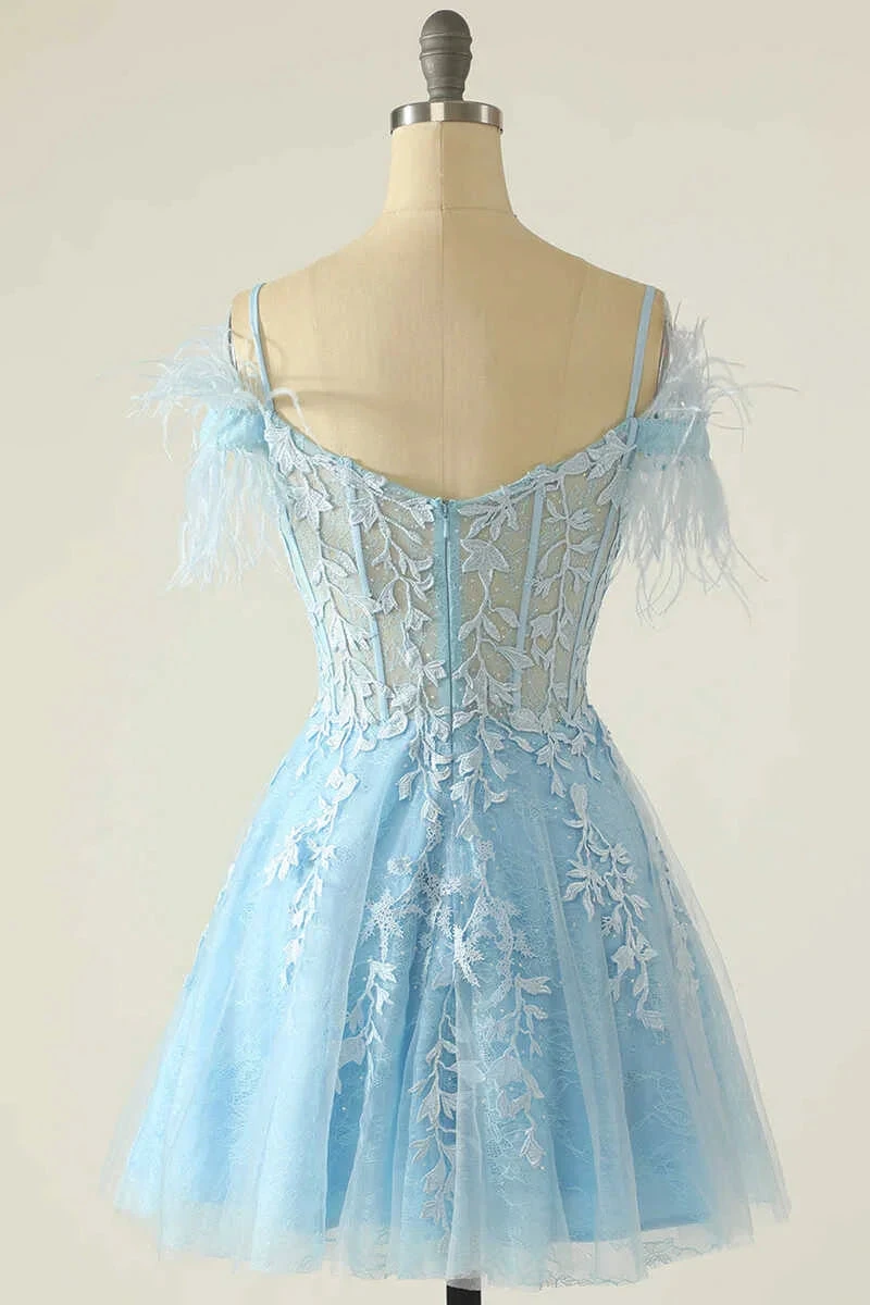 Light Blue Appliques Cold-Shoulder A-Line Short Homecoming Dress (ZD11973) - VelvetHem