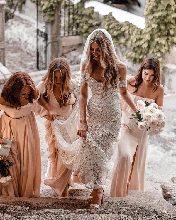 Sweetheart Neck Lace Beach Ivory Rustic Boho Wedding Dresses (ZD13997)