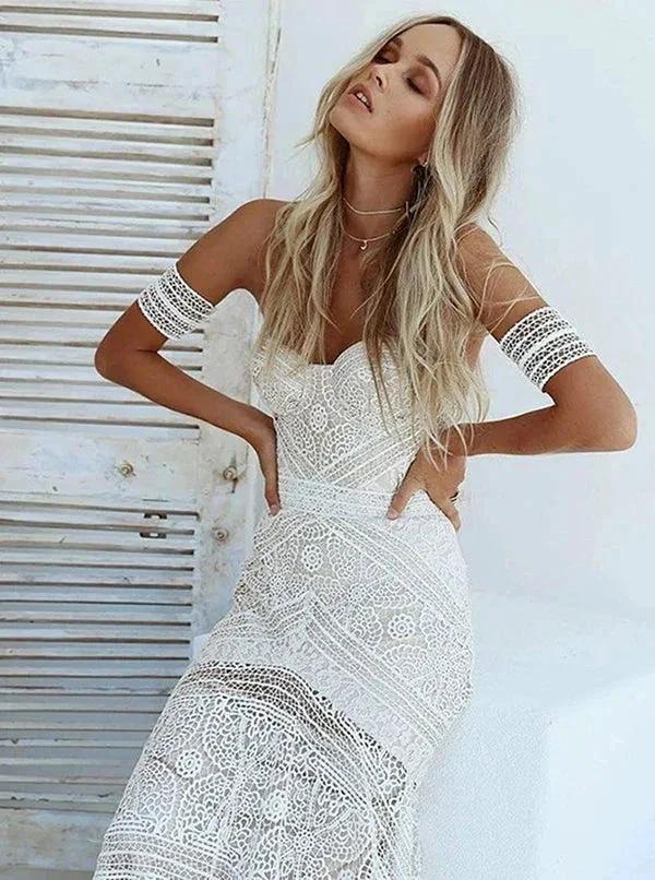 Sweetheart Neck Lace Beach Ivory Rustic Boho Wedding Dresses (ZD13997)