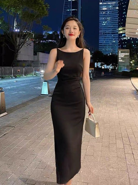 Black Boat Neck Satin Dress,Bodycon Long Prom Dress,Beautiful Satin Dress - VelvetHem