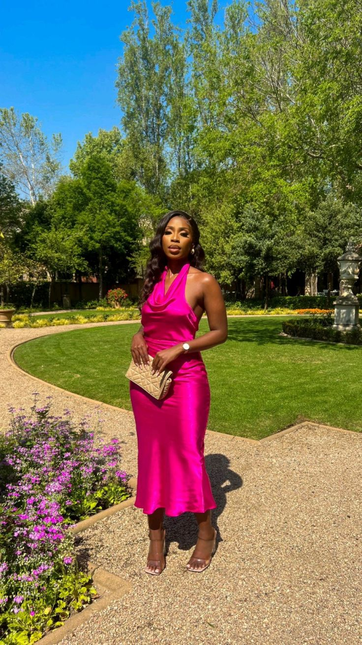 Elegant Fuchsia Tea-length Party Dress, Cocktail Dress - View 2 | VelvetHem