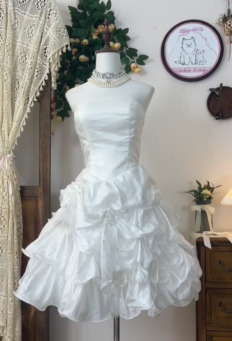 Classy White Strapless Pleated A Line Birthday Outfits Short Homecoming Dress - View 2 | VelvetHem