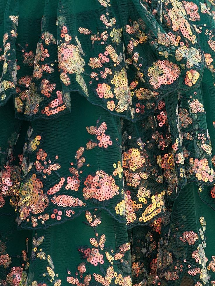 Unique Green A-Line Sweetheart Tulle Sequin Tiered Short Homecoming Dress Cocktail Dress - View 3 | VelvetHem