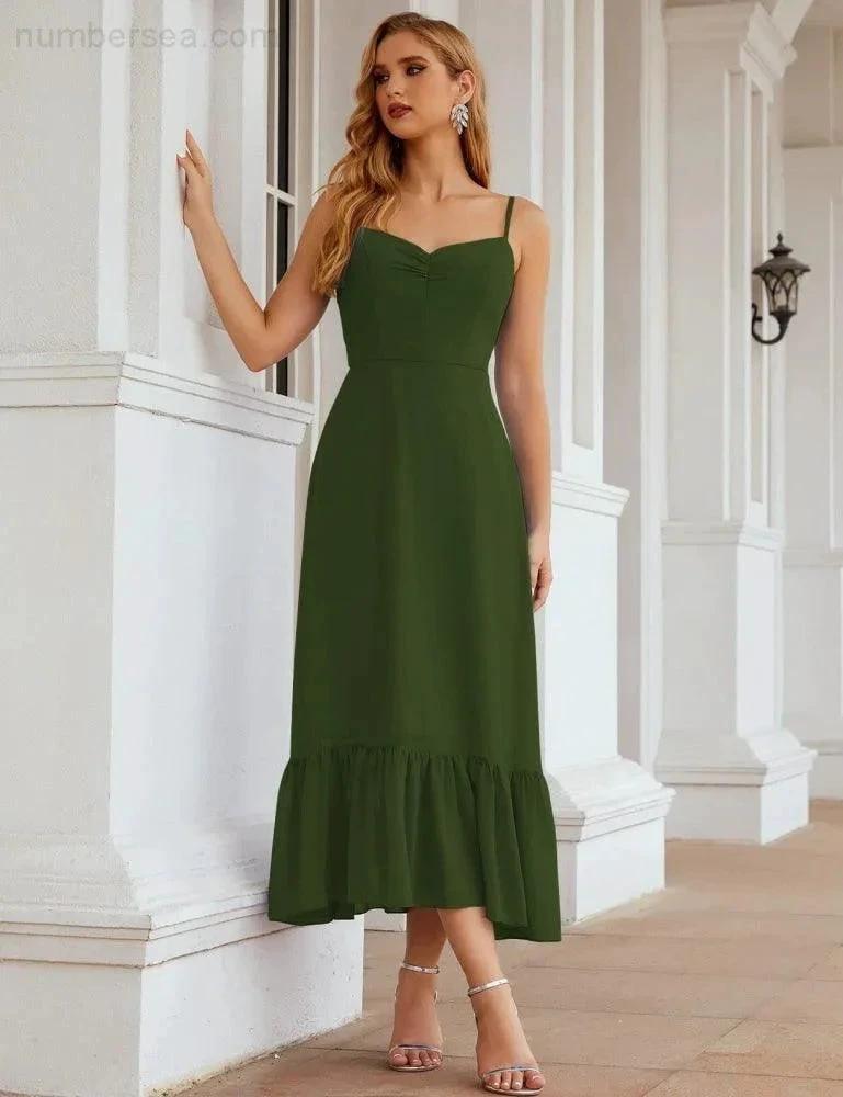 ZapDress  Spaghetti Strap Chiffon Bridesmaid Dress Ankle Length Formal A Line Cocktail Party Homecoming Dress for Juniors (ZD16949)
