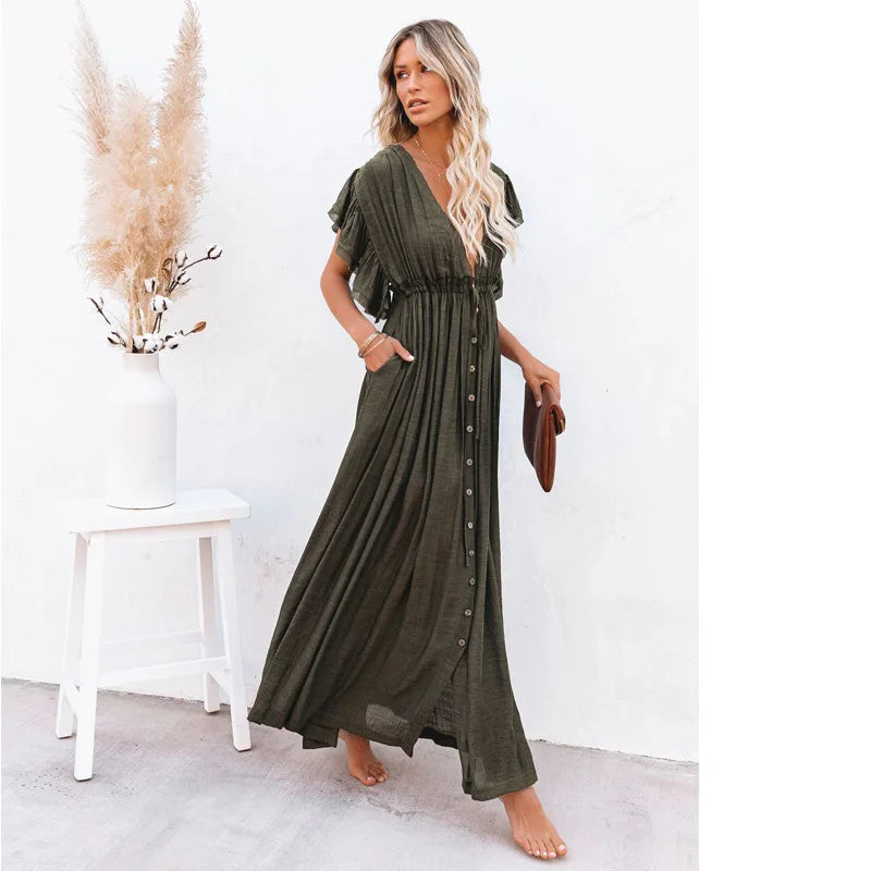 Elegant Vneck Maternity Boho Dress for Photoshoot
