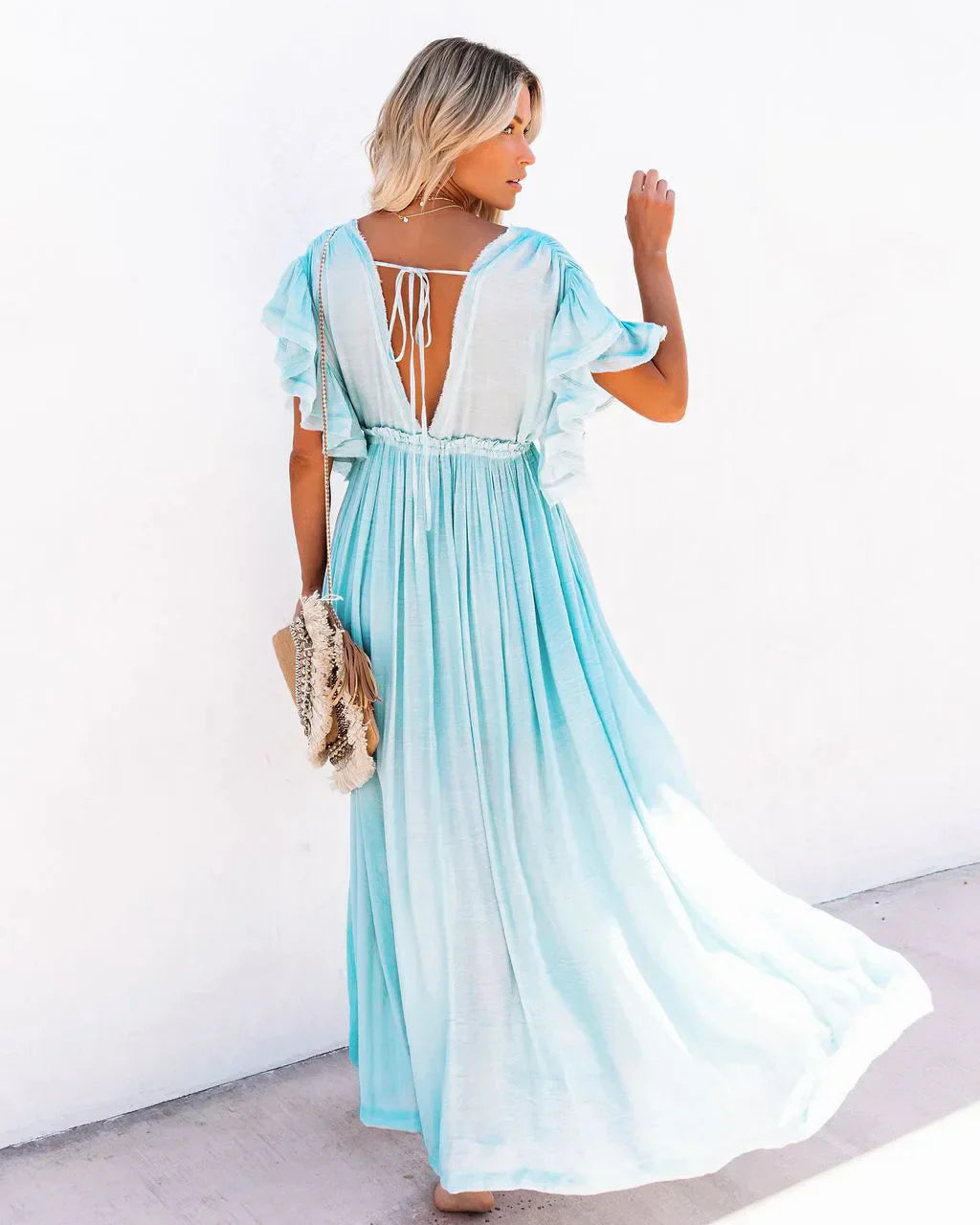 Elegant Vneck Maternity Boho Dress for Photoshoot