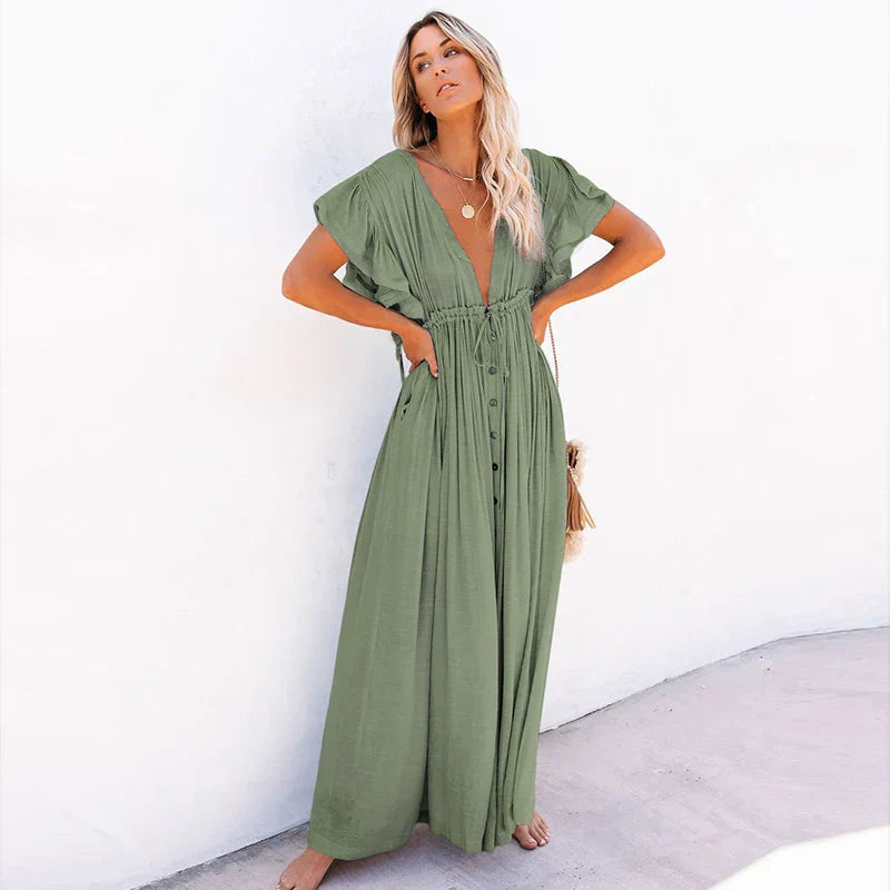 Elegant Vneck Maternity Boho Dress for Photoshoot